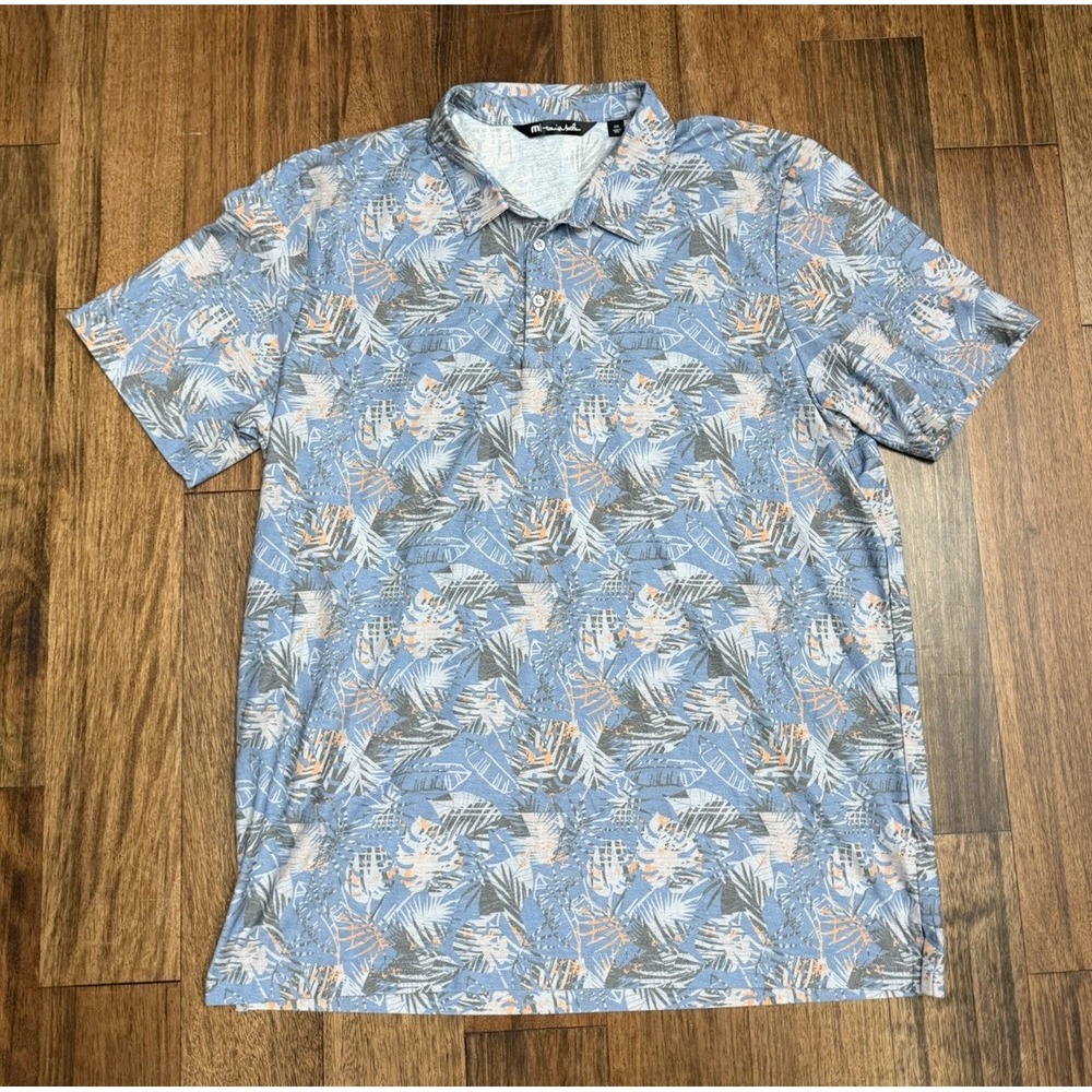 Travis Mathew S/S Polo Golf Shirt Blue Floral Pattern w/Logo Men's XXL